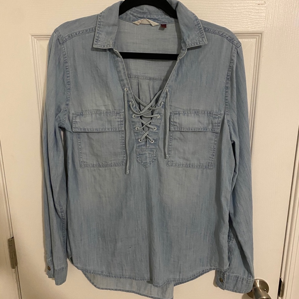 Lace Up Light Denim-colored Tunic